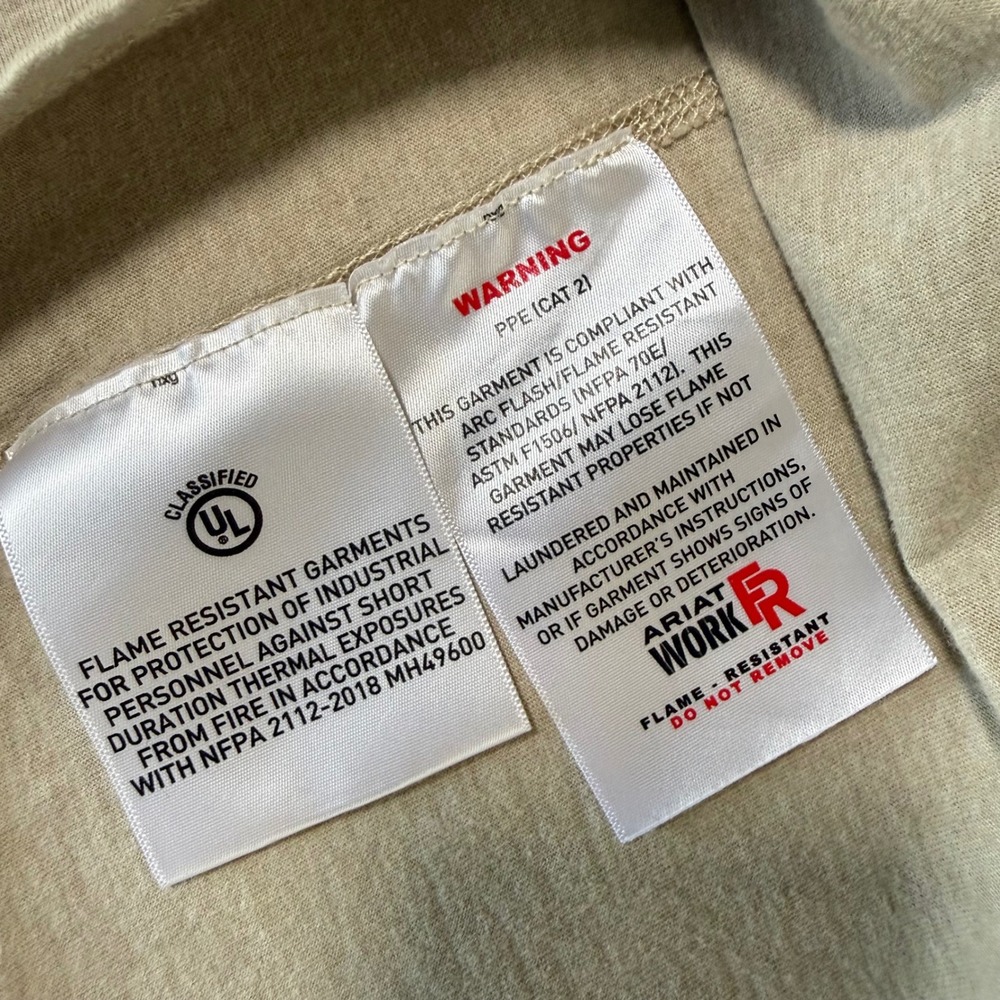 Ariat FR Mens Large Khaki Flame Resistant Long Sleeve Pocket T-Shirt CAT 2 PPE - Picture 11 of 14